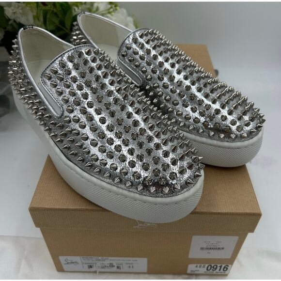 Men's Christian Louboutin spike boat, leather sneakers size 41 made in Italy - Picture 3 of 13